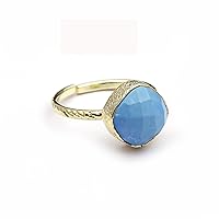 Handmade Adjustable Ring | Single Stone Gold Plated Ring | Blue Turquoise Cushion Shape Gemstone Ring | Gift For Her | Jewelry 1094 60F