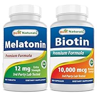 Best Naturals Melatonin 12 mg & Biotin 10,000 Mcg