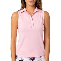 GOLFTINI Women's Sleeveless Golf Tennis Polo with Ruffle Placket UPF 30+ Active Shirt