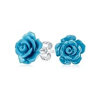 Romantic Delicate Pink Blue Yellow Green Black Purple White Red Floral Blooming 3D Carved 10MM Rose Flower Post Stud Earrings For Women Teen Lightweight