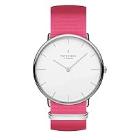 Nordgreen Native Scandinavian Silver Women's Analog 36mm Watch with White Dial and Pink Nylon Strap