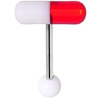 14g Surgical Steel Tongue Ring Barbell Body Piercing with Red Uv Pill Shaped Design Top 14 Gauge 5/8