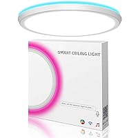 Bedroom Ceiling Light, 2400LM WiFi Smart Music Sync Ceiling Lamp Compatible with Alexa Google Home, Superbright RGB for Bedroom Living Room Hallway Light Fixtures Decor, 35W Round, White