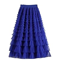 92Cm Tiered Maxi Tulle Skirt Women Spring Summer Elegant Layers High Waist Pleated Tutu Mesh Long Skirt Female