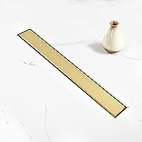 Linear Shower Drain, Gold Shower Drain 24 inch with 2-in-1 Tile Insert Cover, PVD AISI 304 Stainless Steel Gold Shower Floor Drain, Shower Drain with Hair Catcher and Adjustable Feet