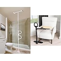 Security Pole and Curve Grab Bar & Able Life Able Tray Table, Adjustable Bamboo Swivel TV and Laptop Table with Ergonomic Stand Assist Safety Handle, Independent Living Aid