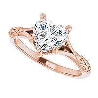 10K Solid Rose Gold Handmade Engagement Ring 1.00 CT Heart Cut Moissanite Diamond Solitaire Wedding/Bridal Ring for Women/Her Gorgeous Ring