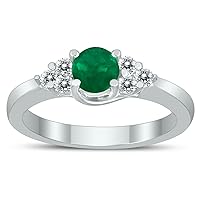 SZUL 5MM Emerald and Diamond Cynthia Ring in 10K White Gold