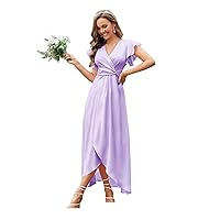 Flutter Sleeve Chiffon Bridesmaid Dresses for Women A Line High Low Tea Length Formal Evening Dresses MA103