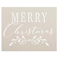 Merry Christmas Stencil by StudioR12 | DIY Cursive Script Mistletoe Home Decor Gift | Craft & Paint Wood Sign | Reusable Mylar Template | Select Size (15 x 12 inch)