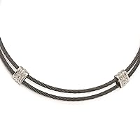 Edward Mirell Titanium and 925 Sterling Silver Wire Polished White Sapphire Cable Necklace 16 Inch Jewelry Gifts for Women