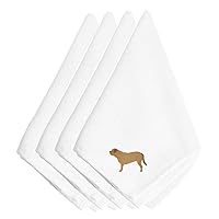 Caroline's Treasures BB3470NPKE Dogue de Bordeaux Embroidered Napkins Set of 4 Napkin Cloth Washable, Soft, Durable, Table Dinner Napkins Cloth for Hotel, Lunch, Restaurant, Weddings, Parties