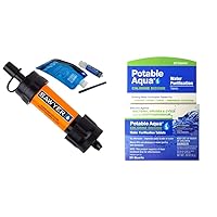 Sawyer Products SP103 Mini Water Filtration System, Single, Orange & Potable Aqua Chlorine Dioxide Water Purification Tablets - 20 Count