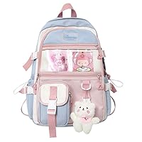 Kawaii Backpack with Kawaii Pin and Accessories, Cute Y2K Daypack Backpack Casual Bookbag Shoulder Bags Hiking Travel (blue)