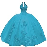 2024 Modest Red Prom Formal Dresses Ball Gown Unique Halter Neck Designer 3D Floral Flowers with Train Tulle Crystal