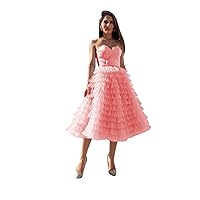 Women's Sweetheart Neckline Tiered Prom Dress with Ruffles 2024 Strapless Corset Cocktail Dresses with Lace Up