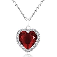 Navnita Jewellers 14k White Gold Plated 14k White Gold Plated 2.50 Ct Red Ruby & Simulated Diamond Heart Pendant Necklace With 18