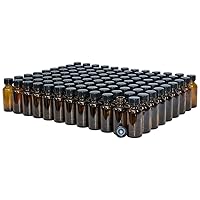 GlassBottleOutlet (108 Pack) 1 oz. Amber Boston Round with Black Poly Cone Cap