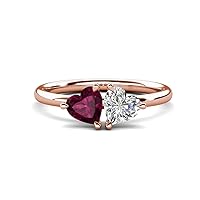 Heart Shape 6.00 mm Rhodolite Garnet & IGI Certified Lab Grown Diamond 1.95 ctw set in Tiger Claw Prong setting Two Stone Duo Women Engagement Ring in 14K Gold