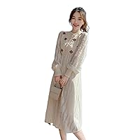 Knitting Maxi Dresses for Women Female Korea Style Slim Embroidery Wool Long Sleeve Woman Dress Autumn Winter