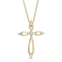 ABHI 1/10 CT Round Created Diamond Religious Cross Pendant Necklace 14K Yellow Gold Finish
