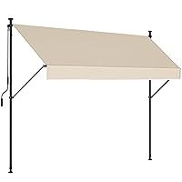 Manual Retractable Awning – 118” Non-Screw Outdoor Sun Shade – Adjustable Pergola Shade Cover with UV Protection – 100% Polyester Made Outdoor Canopy – Ideal for Any Window or Door Cream