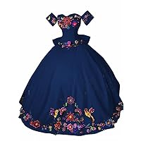 Modest Flower Embroidered Mexican Quinceanera Wedding Dresses Ball Gown Off Shoulder Charro Style Prom Formal Dress