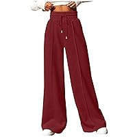 Women's Trendy Clothes Fashion Casual Front Sewn Solid Color High Waist Wide Leg Pants Jogging, S-2XL