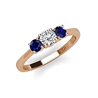 Blue Sapphire with Center Diamond (SI2, G) Three Stone Ring 1.03 ct tw in 14K Rose Gold