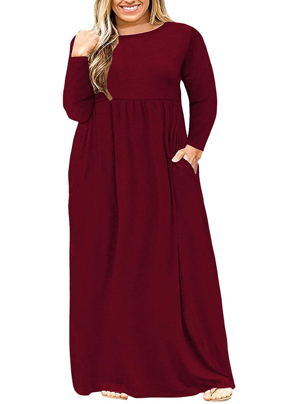 BISHUIGE Womens XL-6XL Long Sleeve Casual Plus Size Maxi Dresses with Pockets