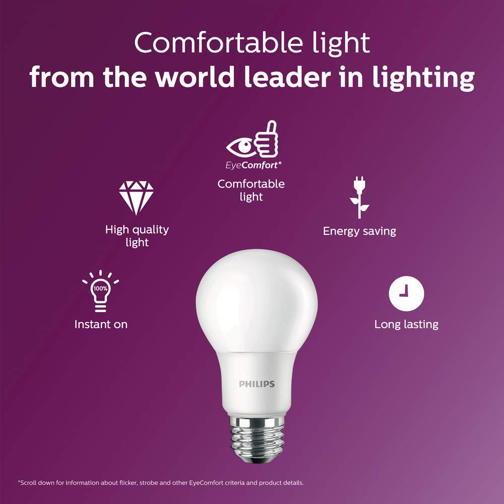 Philips LED Basic Frosted Non-Dimmable A19 Light Bulb - EyeComfort Technology - 800 Lumen - Soft White (2700K) - 10W=60W - E26 Base - Old Version - Indoor - 16-Pack