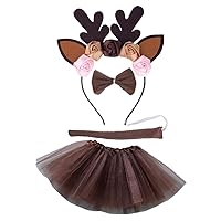 Reindeer Antler Plush Headband For Kid Deer Costume Bowtie Tail Stage Performances Props School Play Halloween