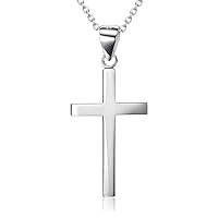LUHE Sterling Silver Cross Pendant Necklace, for Men Women Teens Gift 16'',18'',20''