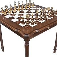 Bello Games Collezioni - Sorrento 24K Gold/Silver Chessmen & Luxury Palazzo Chess & Checkers Table from Italy