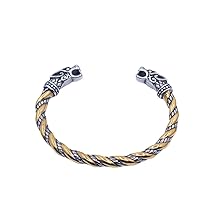 7 Inch Mens Stainless Steel Norse Viking Wolf Head Cuff Bracelet Arm Ring
