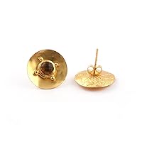 Round Shape Natural White Moonstone Earring Gemstone Brass Gold Plated Push Back Stud Earrings Natural Solid Gift Jewelry By EL JOYERO.