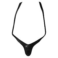 Men's V Sling Thong Underwear Sexy Jock Straps Mankini Bikini Swimsuit One Piece Suspender Bulge Pouch Bodysuit (Black,Large)