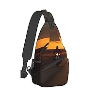 Sling Bag for Women Men Crossbody Bag Small Sling Backpack Riding at Sunset Chest Bag Hiking Daypack