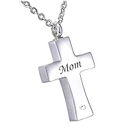 misyou Customized Stainless Steel Memorial April Birthstone Pendant Cremation Cross Pendant Keepsake Necklace （Mom）