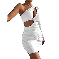 Dresses for Women Women's Dress One Shoulder Cut Out Ruched Bodycon Dress Dresses