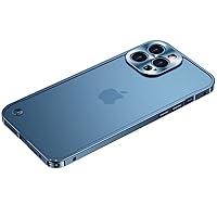 Luxury Metal Frame Lens Protection for iPhone 12 13 Mini Pro Max Aluminum Phone Case for iPhone 11 Matte Translucent Back Cover,Blue,for iPhone 13