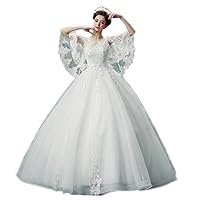 Luxury Lace Butterfly Sleeves Princess Bride Sexy Backless Floor Length Wedding Dress