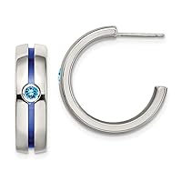 Edward Mirell Grey Titanium Brushed Blue Anodized and Blue Topaz J Hoop Post Earrings Jewelry Gifts for Women