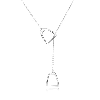 YFN Horse Gift Jewelry 925 Sterling Silver Simple Double Horse Strirrup Lariat Necklace Horse Gift For Women Girls