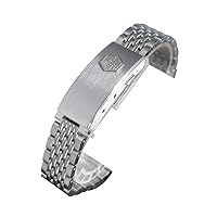 San Martin Watch Band Beads Of Rice Style Bracelet Stainless Steel Flat Ends With Fly Adjustable Clasp For 20mm Universal Strap