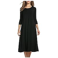Dresses for Women 2024, Womens Casual Solid Color Mid Sleeve Flowy High Waist Summer Spring Dress, S, 3XL