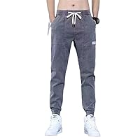 Spring Summer Men's Jeans Lace-Up Loose-Footed Tooling Casual Pants Boys Trend Long Pants