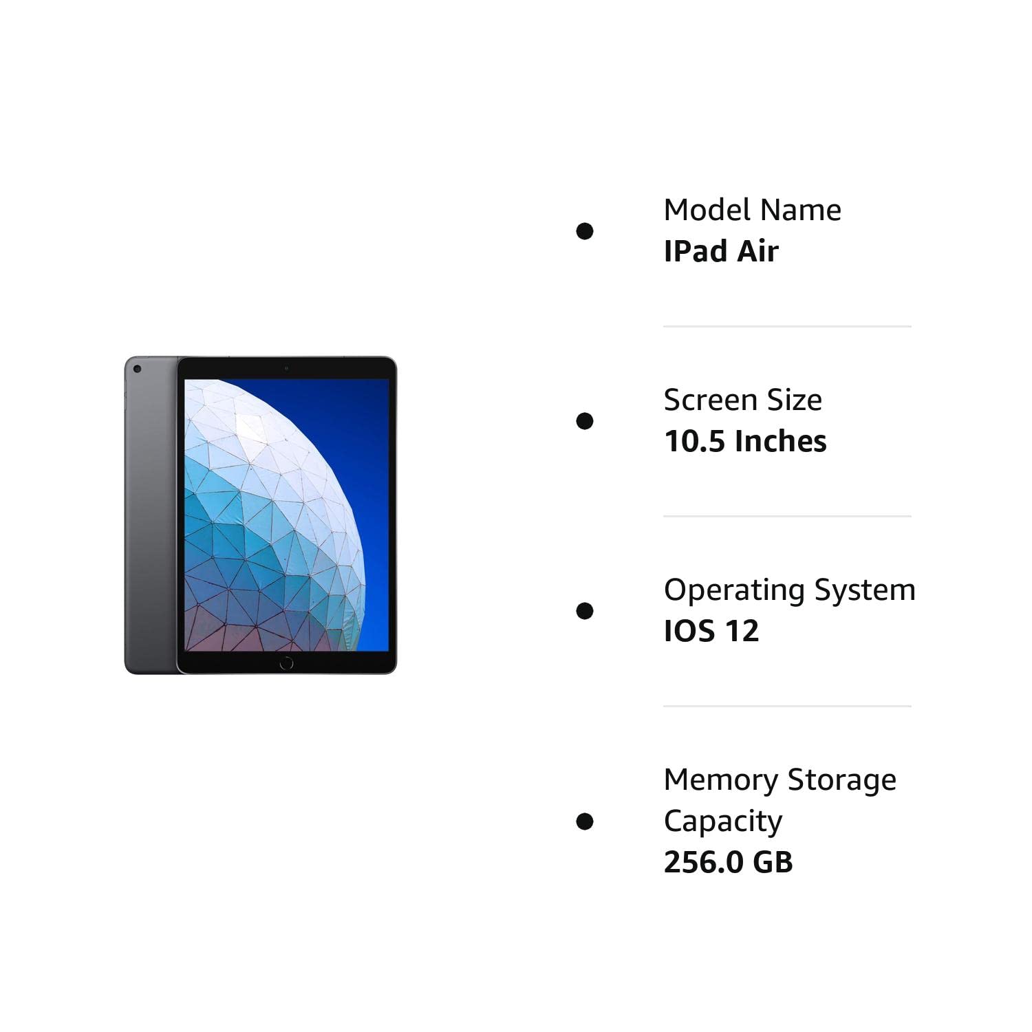 Apple iPad Air (10.5-inch, Wi-Fi + Cellular, 256GB) - Space Gray (Renewed)