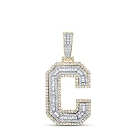 10K Two-tone Gold Mens Baguette Diamond C Letter Charm Pendant 1-3/4 Ctw.