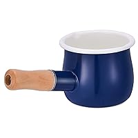 LICHUNTIAN - Home Enamel Milk Pan, Mini Butter Warmer,Enamelware Saucepan Pan Small Cookware with Wooden Handle, Mini Cooking Pot for Heating Smaller Liquid Portions,Blue(Color:Blue)
